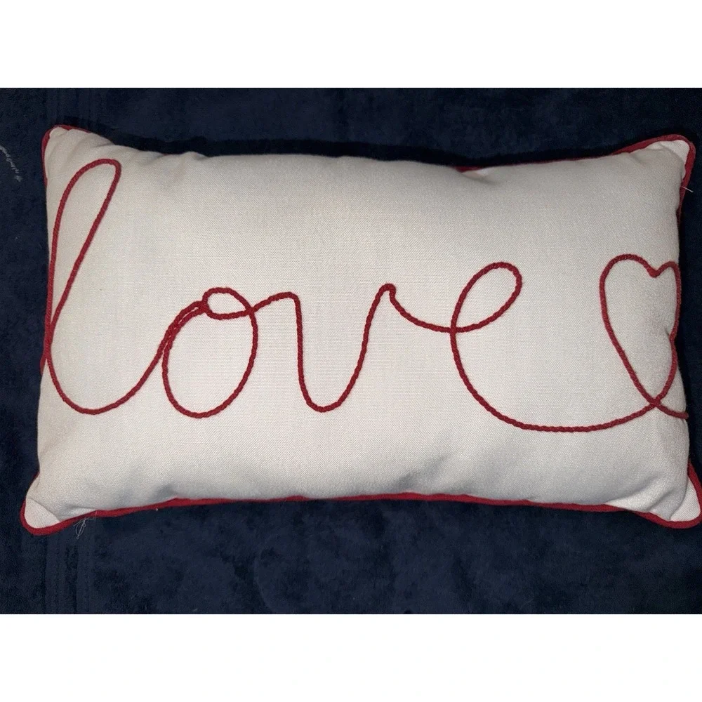 Love Accent Pillow - Lumbar Throw - Red White